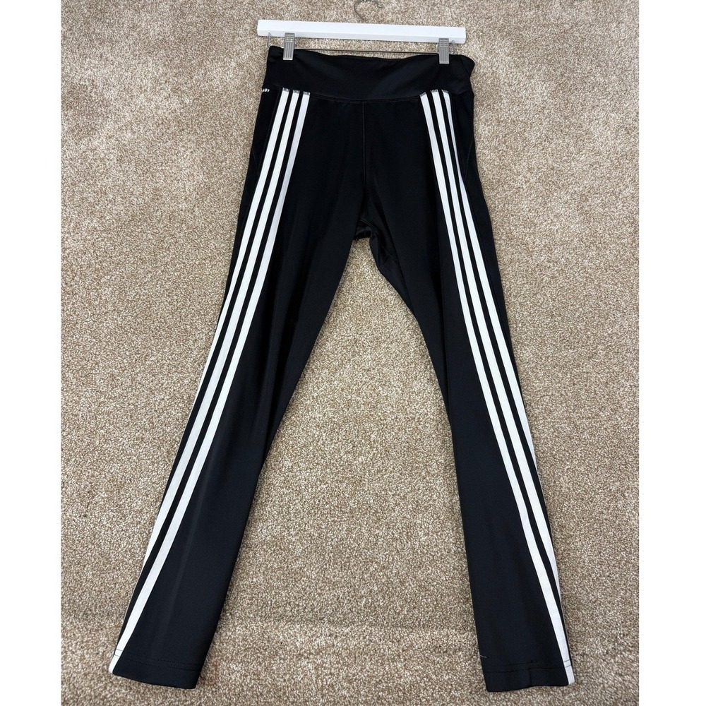 Adidas Aeroready Black White 3-Stripe High Rise Athletic Leggings Girls Medium M